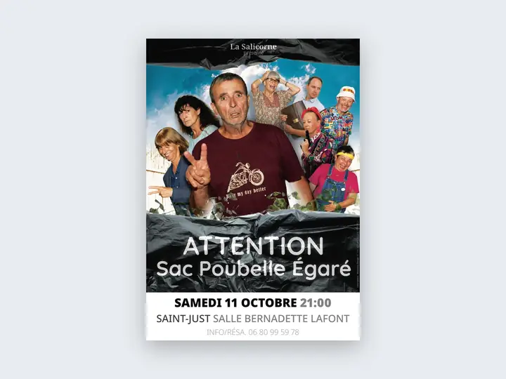 Affiche du spectacle Attention Sac Poubelle Égaré, troupe La Salicorne