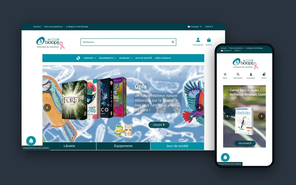 Site Le Club Biotope sur ordinateur et sur mobile