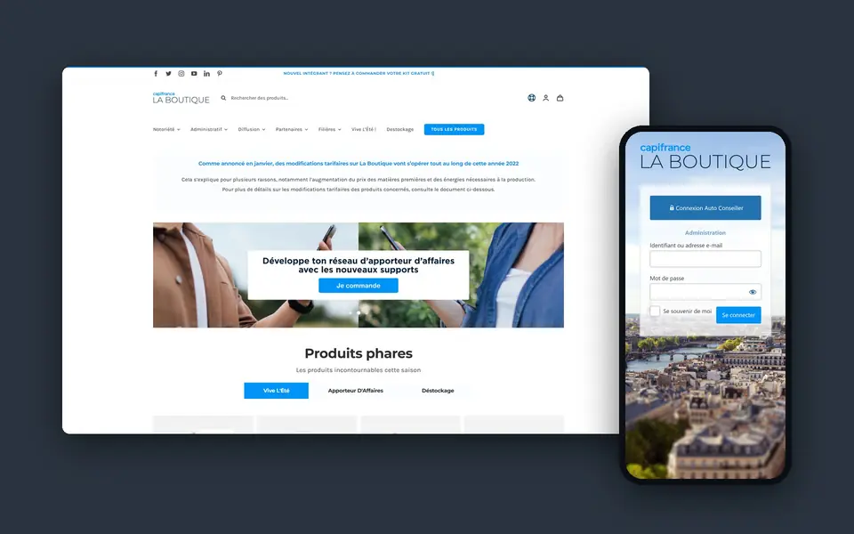 Site Capifrance, la boutique sur ordinateur et sur mobile