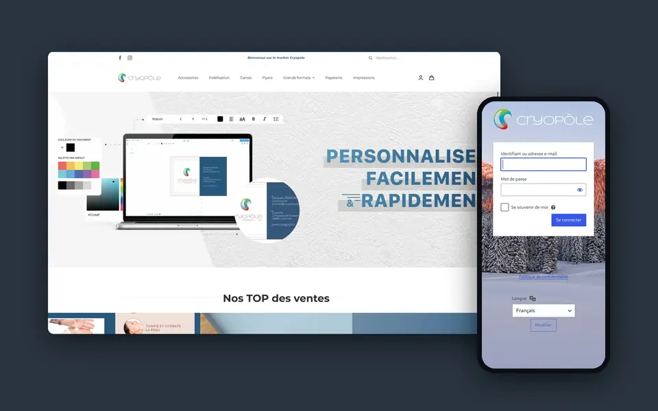Site Cryopôle Market sur ordinateur et sur mobile