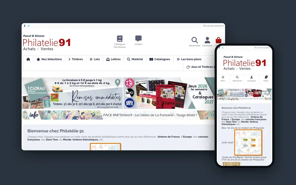Site Philatélie 91 sur ordinateur et sur mobile